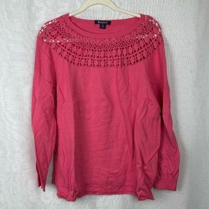 NWOT Roaman's 1X 22/24 Pink Long Sleeve Top Lightweight Sweater 100% Cotton